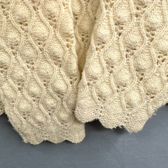 VTG Cardigan Sweater S Cream Granny Cottagecore 60s Mod MCM Bubble Knit Pearl US - Picture 6 of 15